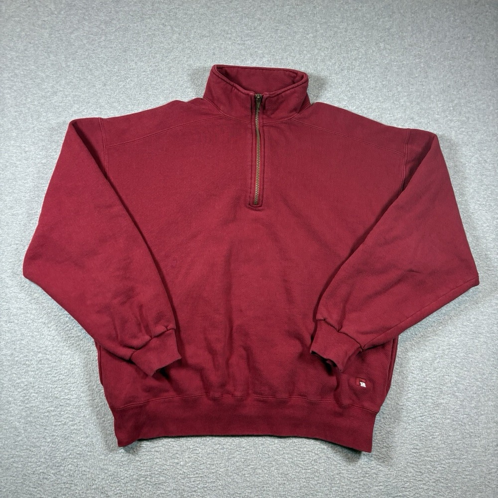 Russell Athletic High Cotton Quarter Zip Sweatshirt XL USA Made Maroon VTG 90s